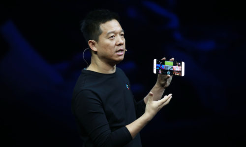BEIJING, CHINA - APRIL 20: (CHINA OUT) Jia Yueting, co-founder and head of LeTV, introduces new smartphone on April 20, 2016 in Beijing, China. Le Holdings Co Ltd unveiled the pure electric concept vehicle LeSEE which meant Super Electronic Ecosystem during the press conference on Wednesday in Beijing. (Photo by VCG/VCG via Getty Images)