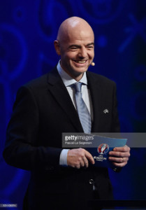 during the UEFA Euro 2016 Final Draw Ceremony at Palais des Congres on December 12, 2015 in Paris, France.
