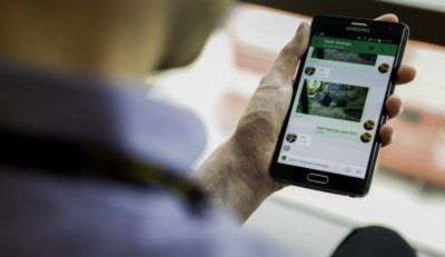 A Samsung Electronics Co. Galaxy Note Edge smartphone running the Android mobile operating system displays the Google Inc. Hangouts app in this arranged photograph in New York, U.S., on Wednesday, July 29, 2015. A researcher at a security firm revealed a hole in Android's source code that hackers can exploit, if they have a phone's number, with a text. Photographer: Chris Goodney/Bloomberg via Getty Images