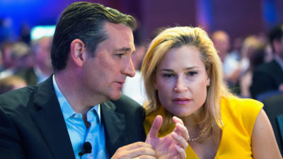 DES MOINES, IA - AUGUST 21:  Republican presidential candidate Sen. Ted Cruz (R-TX) sits with his wife Heidi Nelson Cruz at the Religious Liberty Rally he was hosting on August 21, 2015 in Des Moines, Iowa. Earlier in the day Republican presidential candidate Sen. Ted Cruz (R-TX) visited and spoke to guests at the Iowa State Fair.  (Photo by Scott Olson/Getty Images)