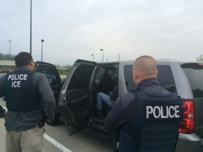Officers from U.S. Immigration and Customs Enforcement's (ICE) Enforcement and Removal Operations (ERO) are shown during an operation targeting criminal aliens and other immigration violators in Philadelphia, Pennsylvania, United States in this image released May 11, 2016.   Courtesy ICE/Handout via REUTERS